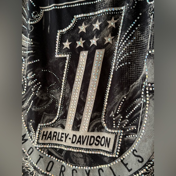 Harley-Davidson Bling Short Sleeve Tee w/Wings Race #1 Cold Shoulder Scoop Neck - Picture 4 of 6